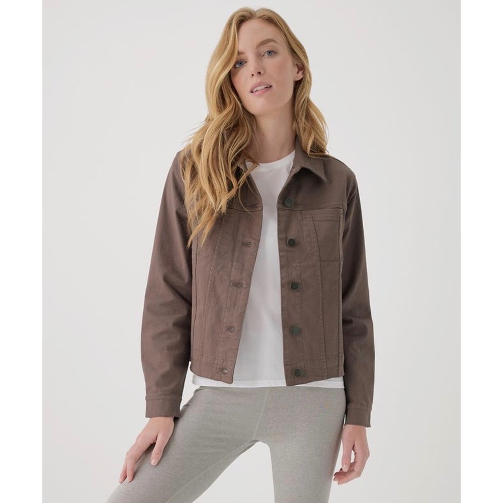 Pact Organic Cotton Boho Preppy Taupe Denim Jacket Brown S